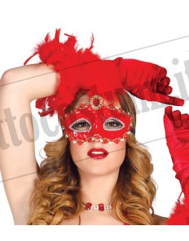 Maschera rossa con piuma