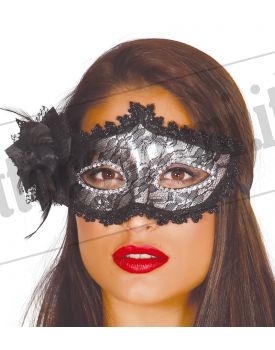 Maschera argento con rosa nera