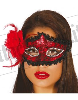 Maschera rossa con rosa rossa