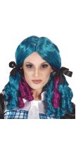 Parrucca azzurra con code e boccoli