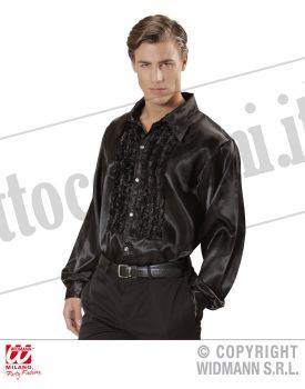 Camicia con volant in raso nero XL