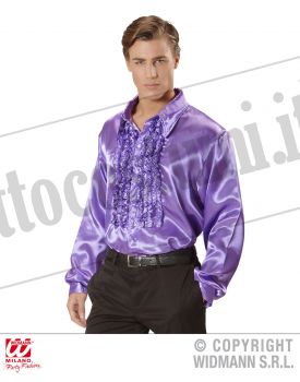 Camicia con volant in raso viola