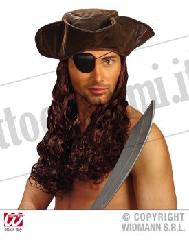 Tricorno PIRATA similpelle con parrucca 