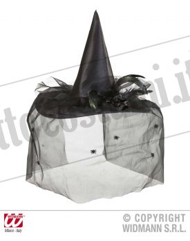 Cappello STREGA con tulle, fiore e piuma